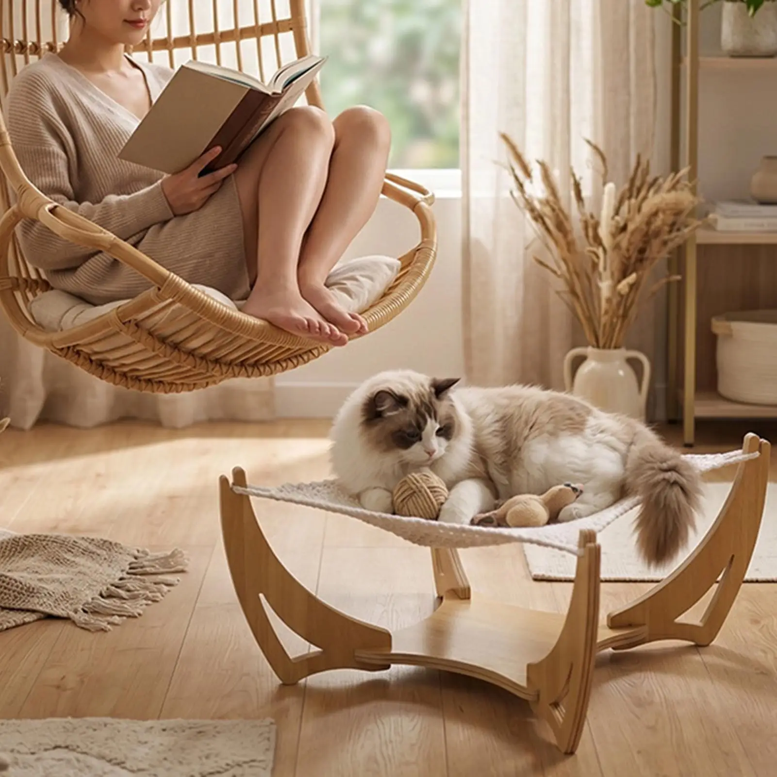 

Cat Hammock Interactive Breathable Stable Soft Indoor Outdoor Sleeping Hammock For Home Dorm Balcony Apartment Bedroom