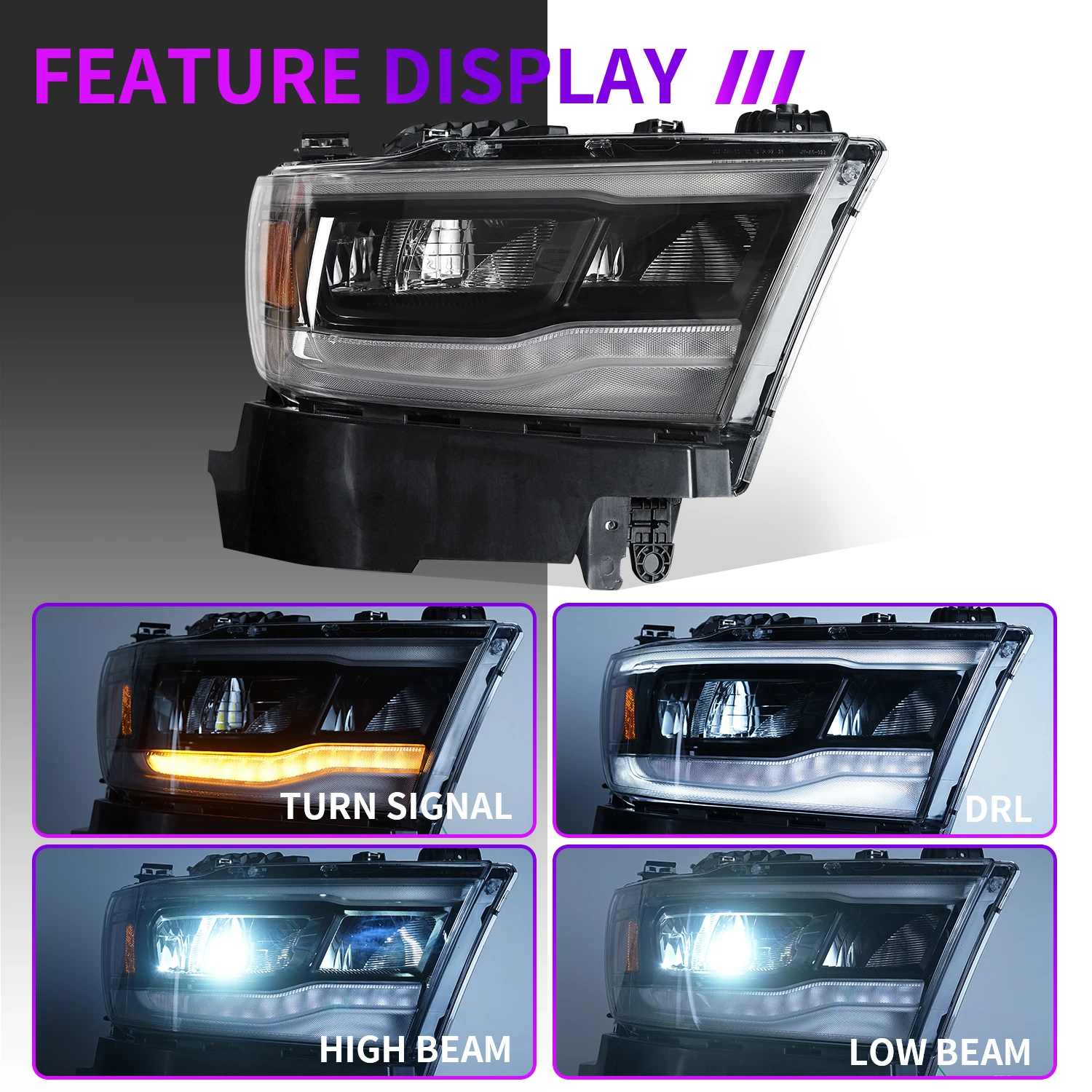 Archaic LED Front Lights for Dodge Ram 1500 2019 2022 OE Headlights Assembly for RAM Right Passenger Side 68316083AD