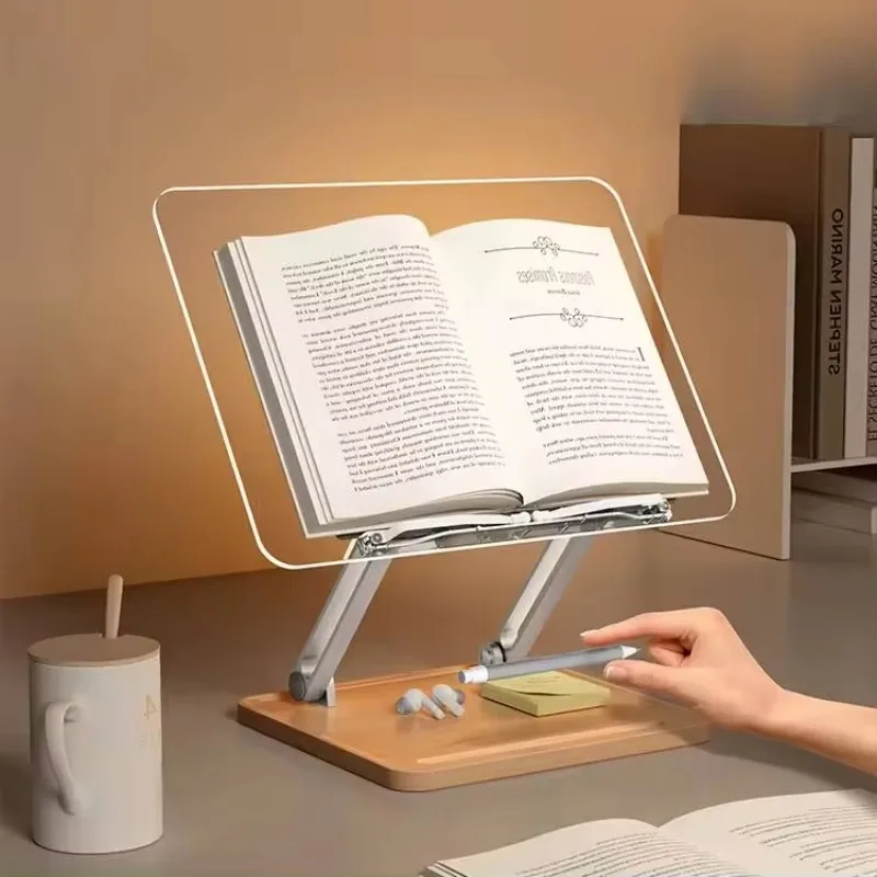 Hands free wooden flexible height adjustable sturdy lightweight cookbook holder reading desk wood acrylic rotating book