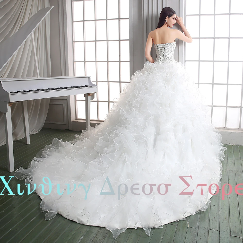 High Quality Embroidery Beading Sequined Wedding Dresses Graceful and Fashion  Lace Up Back Sweep Train Vestido De Novia Custom