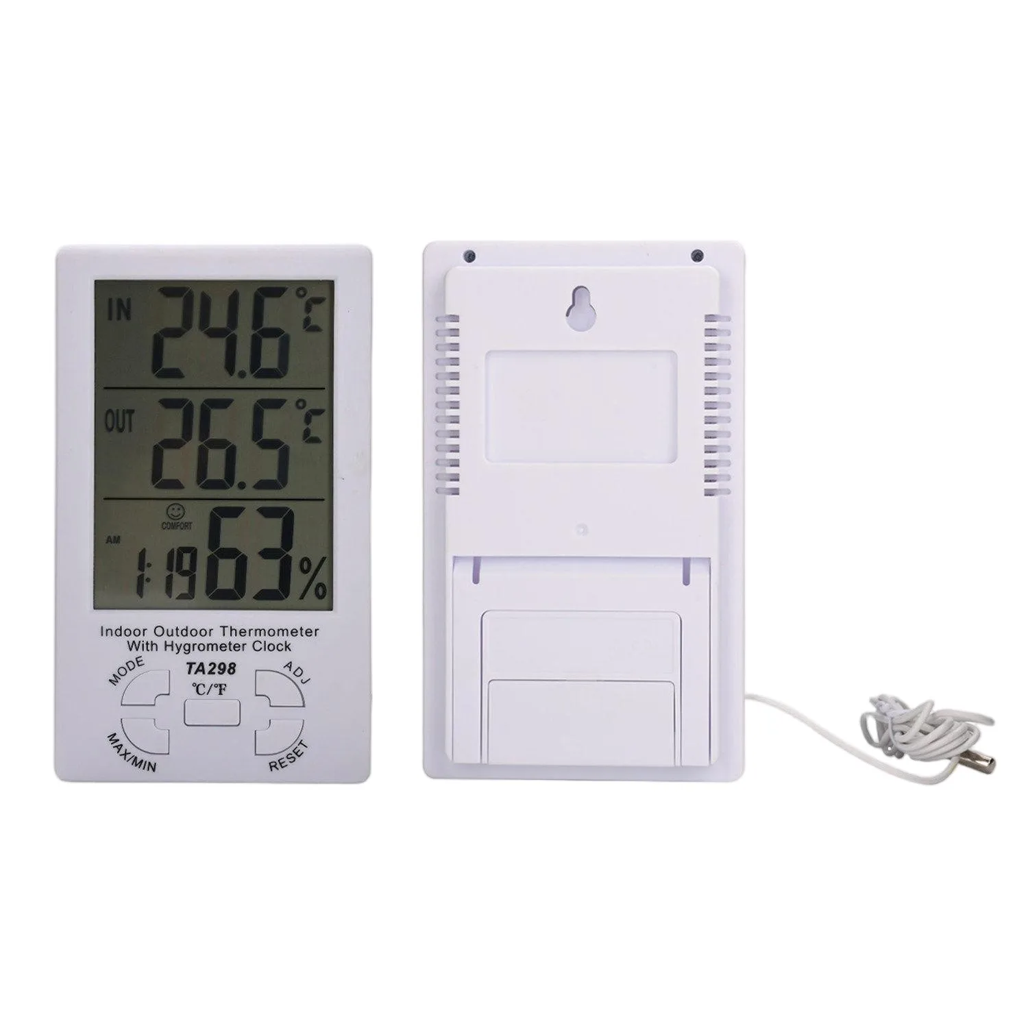 

LCD Display Digital Thermometer Hygrometer -40~70℃/10-99%RH with 1.5m Probe C/F Switch Max Min Memory Temperature Humidity Meter