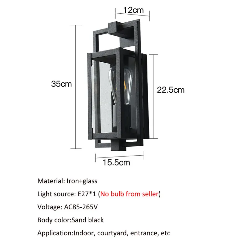 American Outdoor Glass Wall Lamp Porch Waterproof Wall Light Courtyard Garden Wall Lamp Bedroom Bedside  Lighting