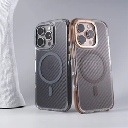 Metal Lens Carbon Fiber Texture for MagSafe Phone Case for iPhone 16 17pro max 15 14 Pro 13 11 12 Wireless Charging Armor Cover