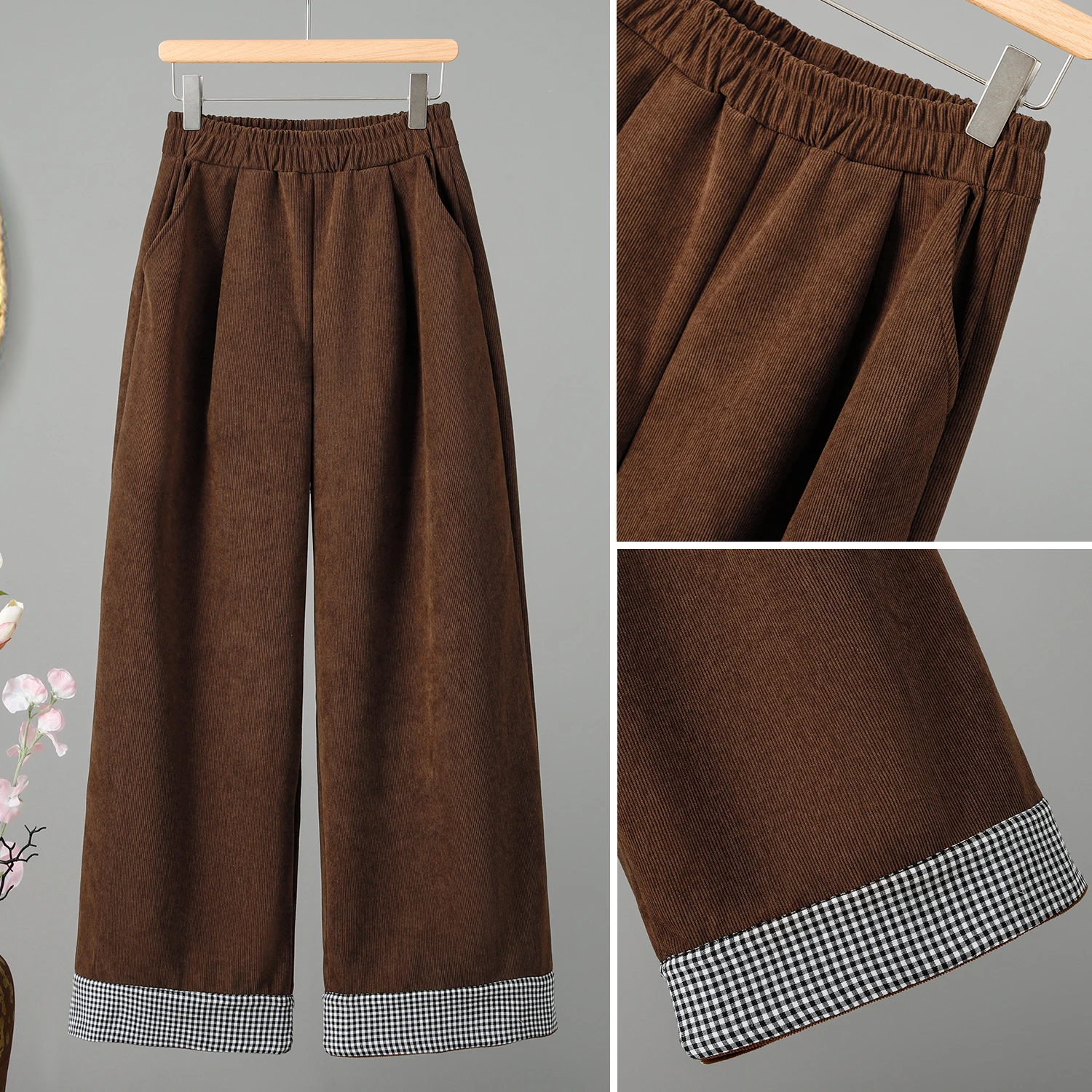 กางเกงขายาวทรงตรงผ้าลูกฟูกสไตล์วินเทจใหม่สำหรับฤดูหนาว ทรงหลวมสบายๆ เอวสูง ผ้าฝ้ายผสมโพลีเอสเตอร์