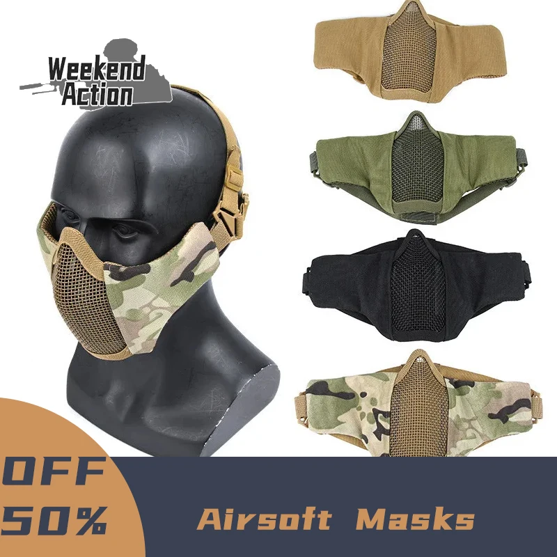 New Tactical Airsoft Masks Paintball CS Foldable Half Face Low-carbon Steel Mesh Military Style Comfortable Ear Protective Mask