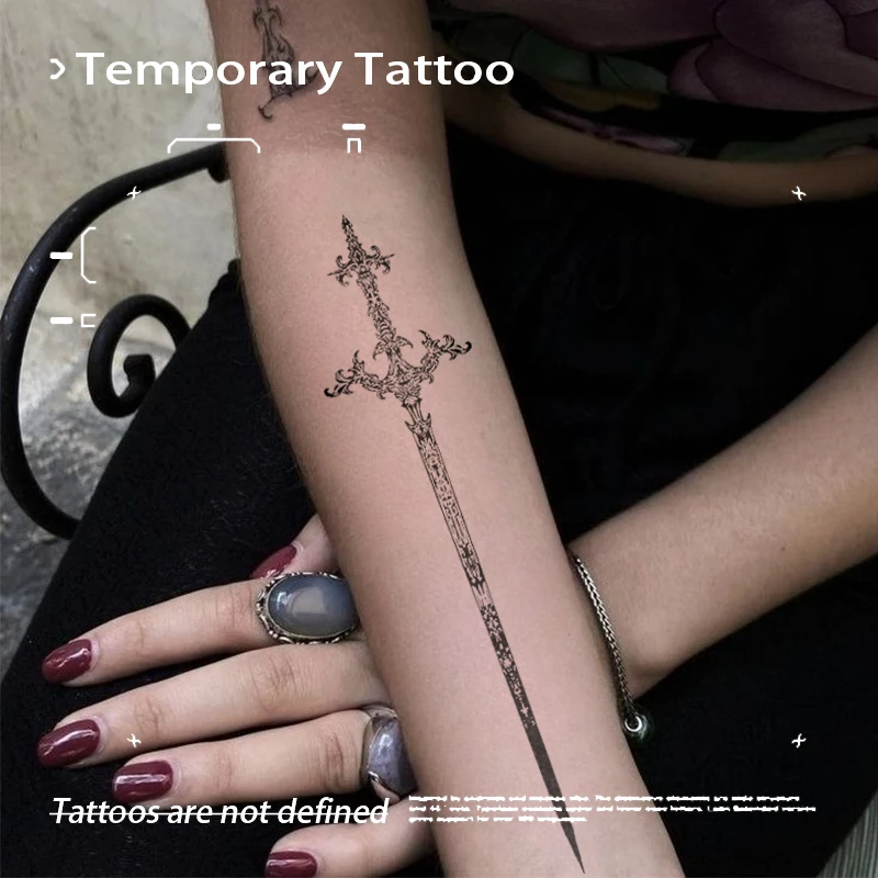 Sexy American Long Sword Arm Herbal Juice Tattoo Patch Temporary Tattoo Waterproof Leg Long Line Strip Fake Tattoo Party Gift