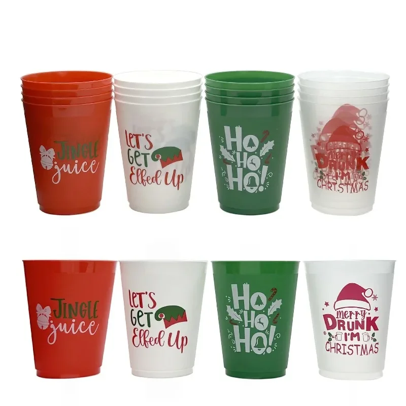 Hot 12-20PCS Unique Letter Design Plastic Christmas Cup, 16 Ounce Reusable Cup for Home Holiday Party Decoration