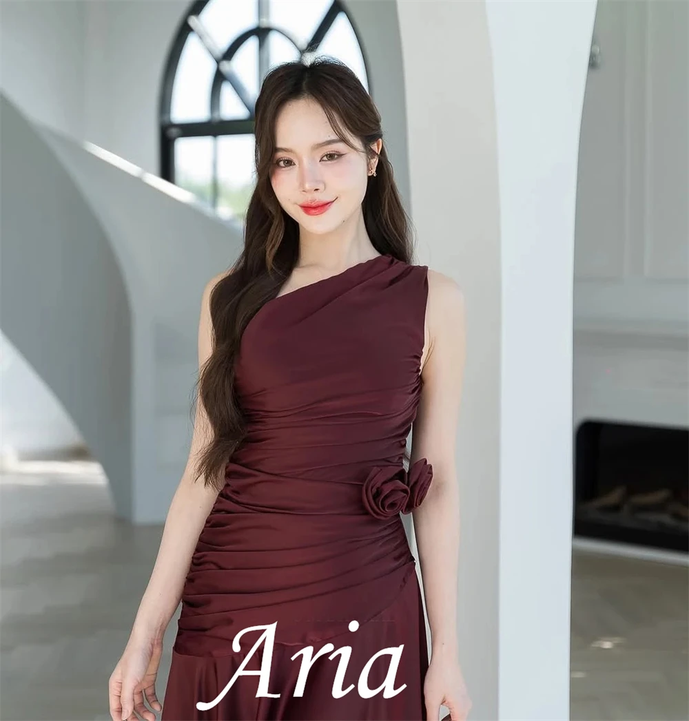 Customized  Exquisite Flowers Evening Dress Graceful A-Line Celebrity Gowns Delicate One Shoulder Sleeveless Homecoming