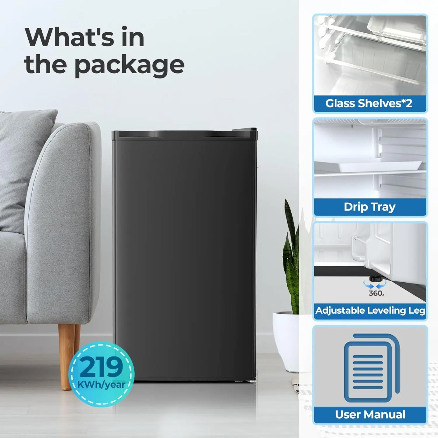 ثلاجة صغيرة 3.2 قدم مكعب مع فريزر، ثلاجة مدمجة مع باب واحد قابل للعكس، ترموستات قابل للتعديل، ضوضاء منخفضة، طاقة E #6