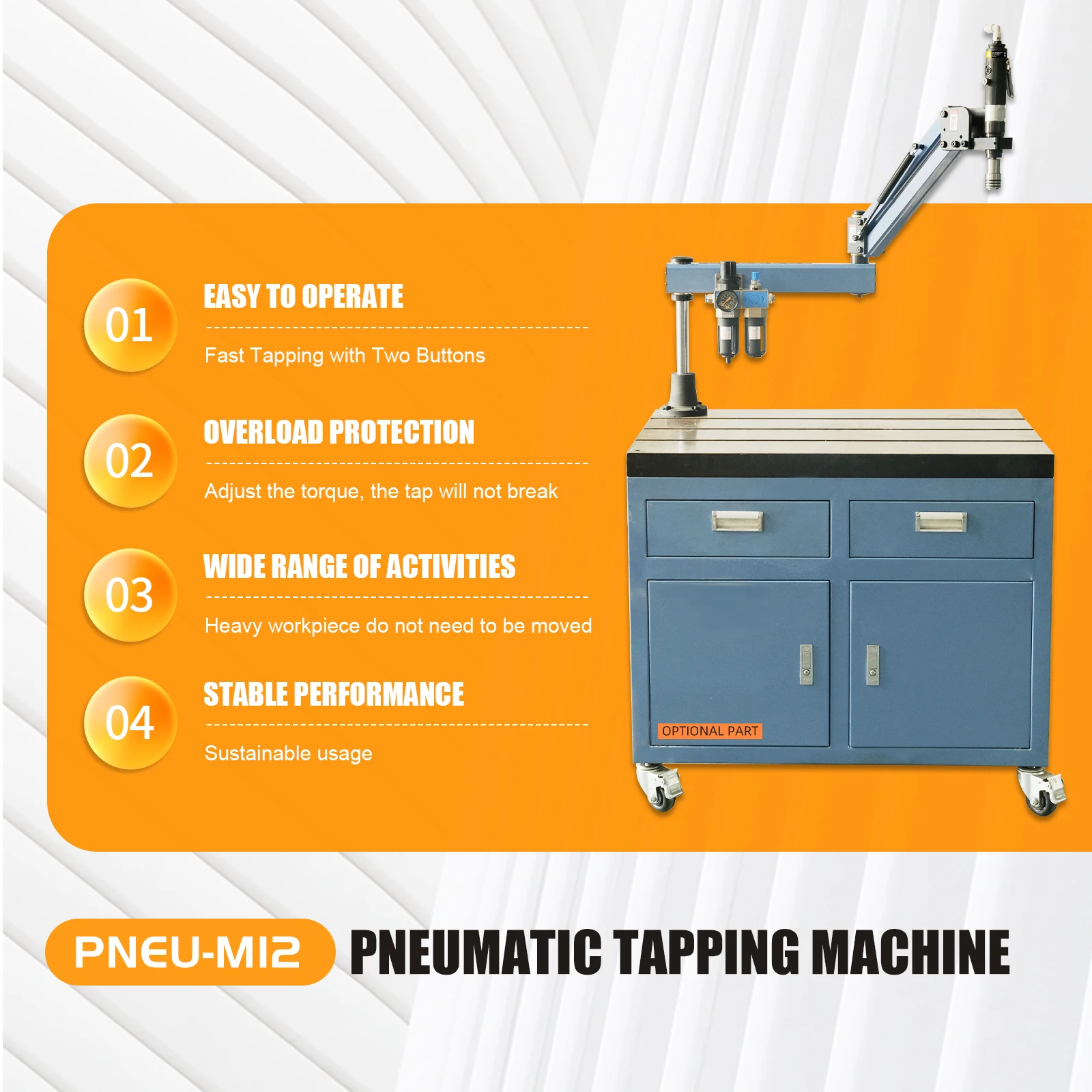 Pneumatic Tapping Machine M3-M12 Tap Collets Universal Tapping Machine 400rpm Strong Hardness High Efficiency