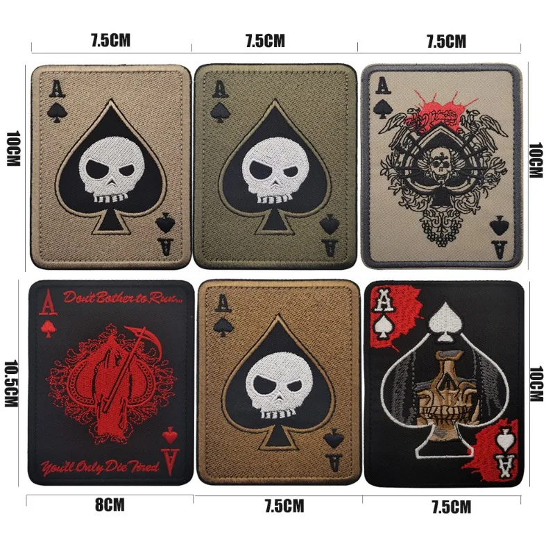 Death Card Poker Ace of Spades Patches Embroidery Tactical Patch For Clothing Bag Punk Military patches Badge