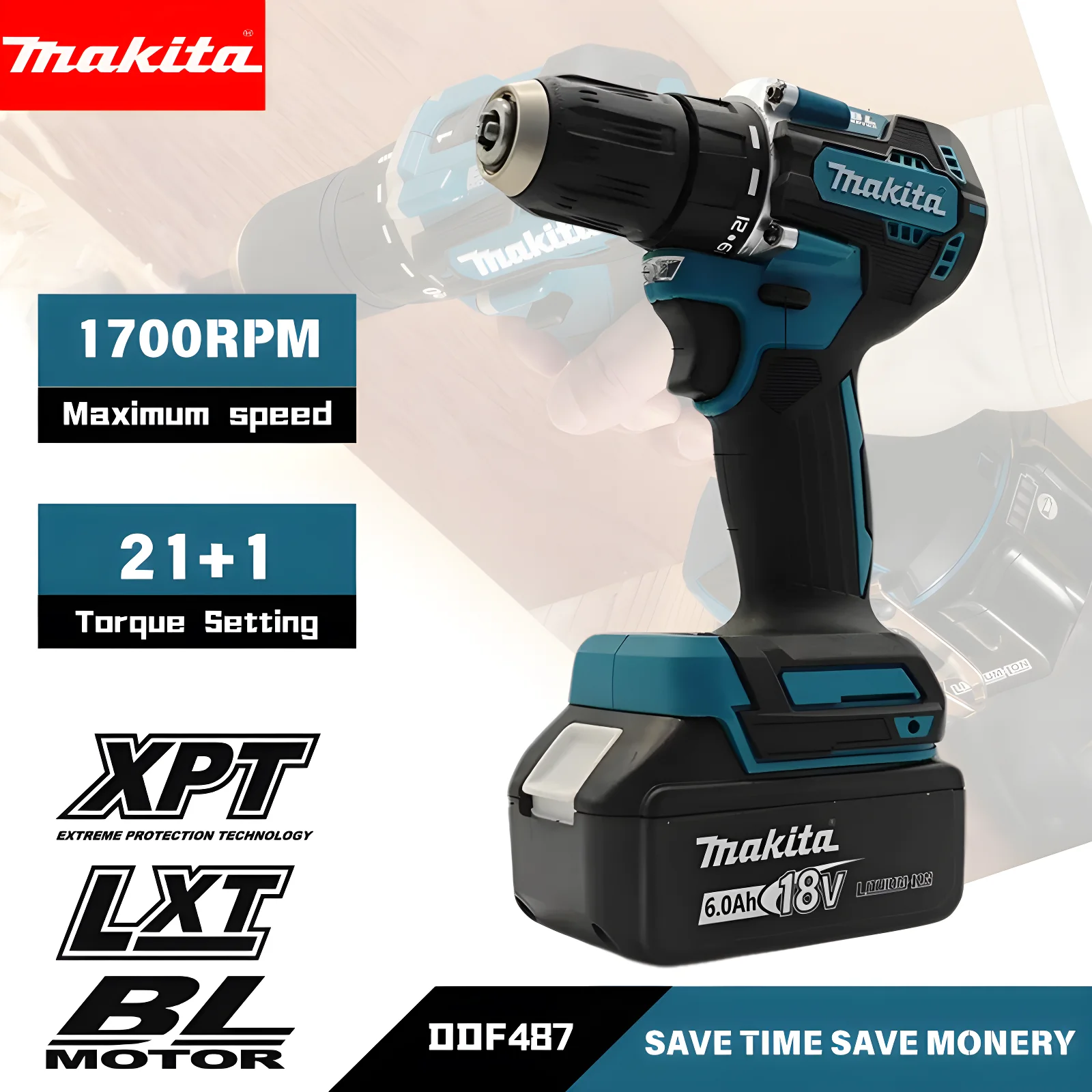 

Бесщеточная ударная дрель-шуруповерт Makita DDF487 18В для отделочных работ, электроинструмент для аккумуляторов Makita 18В