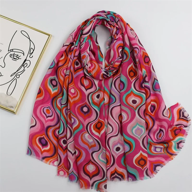 Bufandas de viscosa de 180x90Cm para mujer, chales de borla de ojos coloridos abstractos y a la moda, Pashmina, estola, Bufandas musulmanas, Sjaal