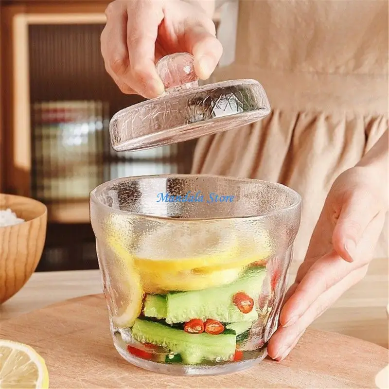 U2JC Functional Decorative Glass Pickling Jar With Hammered Design And Glass Weight Refrigerator Pickle Bowl For Kitchen Use