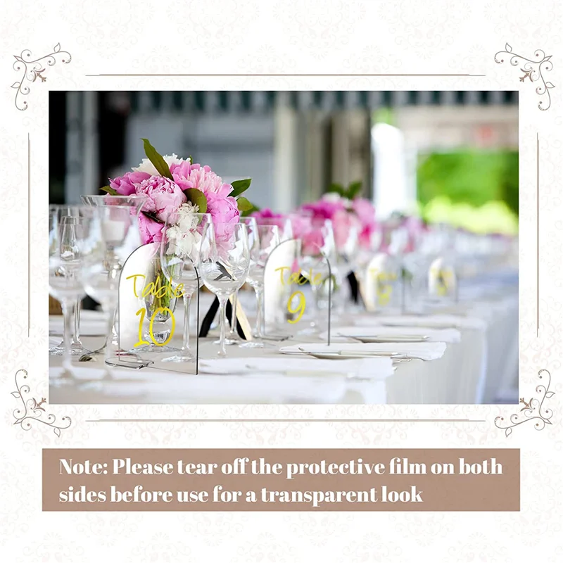 حار 25 مجموعات 4x6 بوصة واضح قوس الاكريليك تسجيل مع حامل فارغة مقوس جولة أعلى ورقة قوس الجدول أرقام لحفل الزفاف