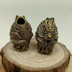 Lucky Beast Chinese Dragon Brass Knife Beads EDC DIY Paracord Accessories Umbrella Rope Woven Lanyard Hangings Keychain Pendants