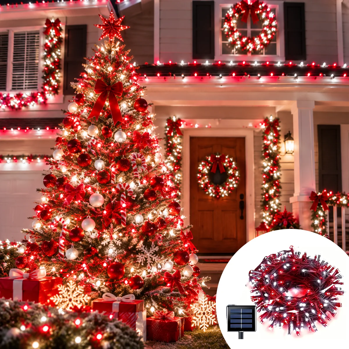 1pc 7M50LED/12M100LED/22M200LED  Solar String Lights , Suitable For Garden, Patio, Yard, Fence, Pathway, Holiday