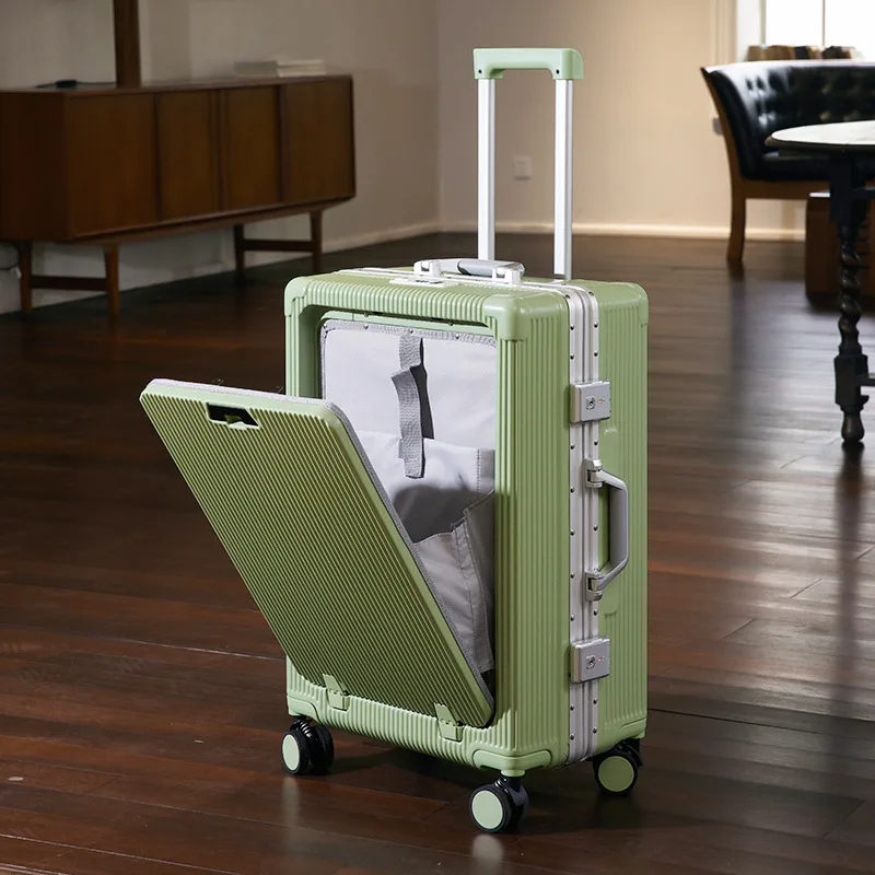 Macaron Color Aluminum Frame Luggage Carry-On Suitcase with Password Lock 20 24Inches Leisure Travel Pull Rod Bag for Travel