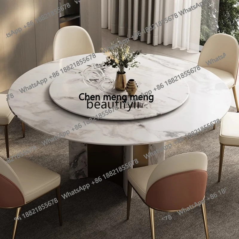 

Natural marble light luxury high-end round dining table, living room home, new model H H