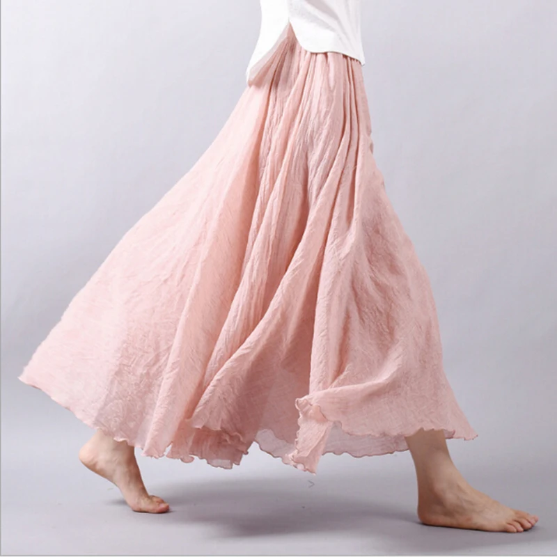 

14 Colors Linen Maxi Skirt Pleated Vintage Boho Maxi Long Casual Cotton Beach Skirt Empire A-Line Linen Skirt Ladies