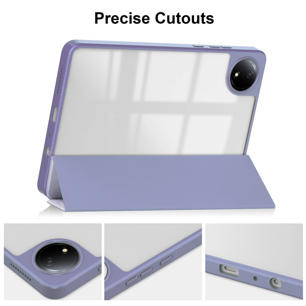 For Xiaomi Redmi Pad SE 4G 8.7 inch Tablet Case Tri-Fold Stand Pattern Printing Clear Acrylic Leather Cover - Purple Marble