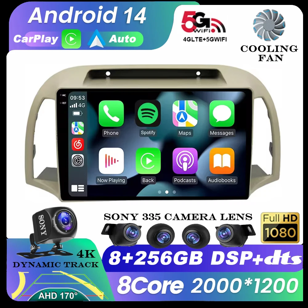 Android 14 For Nissan March Micra K12 2002 -2010 Car Radio Stereo Multimedia WIFI Wireless Carplay Android Auto Navigation 4G BT