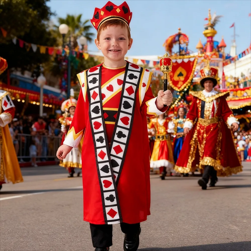 レッドポーカー童話コスチューム-キッズハロウィンステージロールプレイ衣装