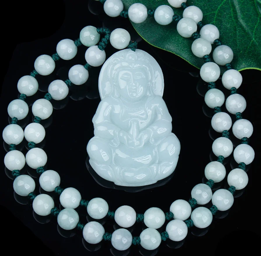 Fine Jewelry Natural Jade A+ Jadeite Bottle hugging Guanyin Bodhisattva male pendant