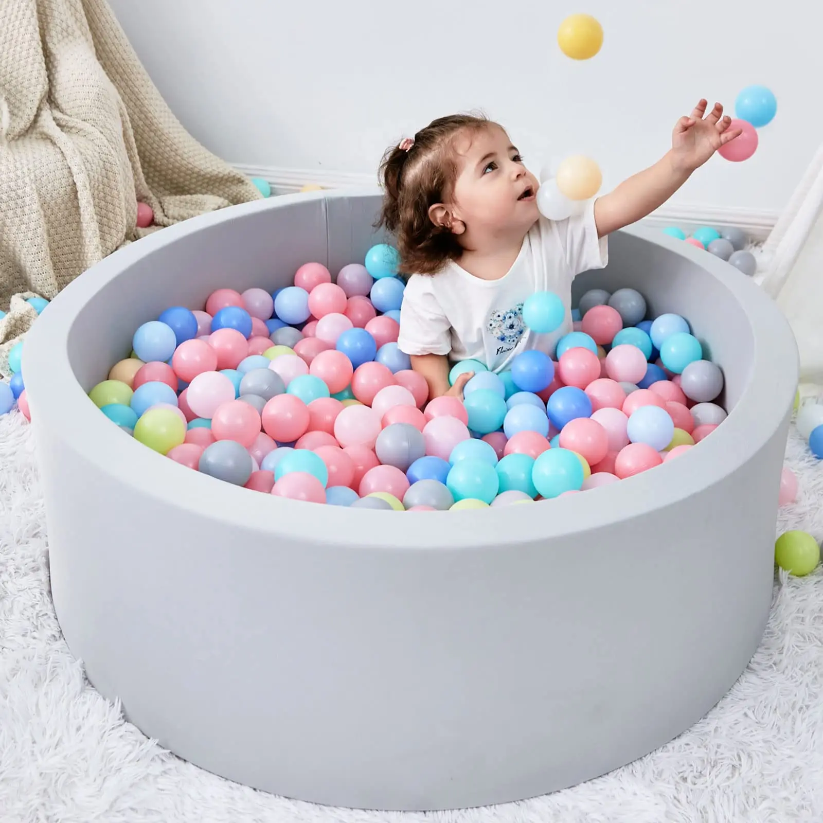 

Foam Ball Pit 35.4"x 11.8" Ball Pits for Toddler Soft Round Kiddie Baby Playpen Ball Pool for Kids Ideal Gift for Babies Indoor
