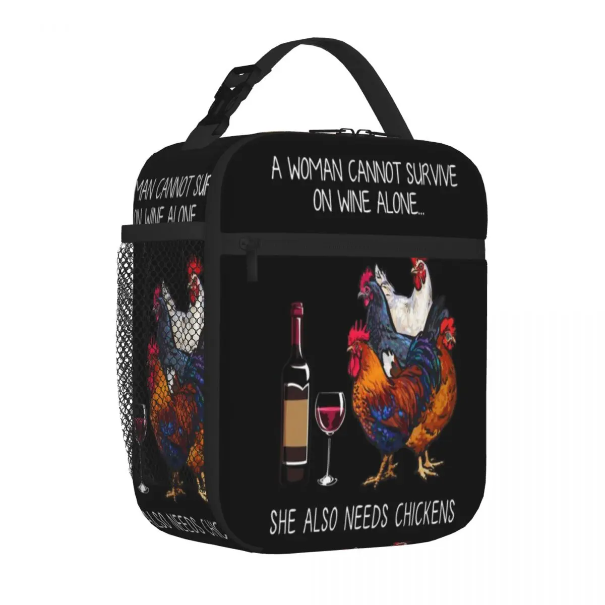 Bestselling Funny Chickens Women And Wine Handheld Durable Lunch Bag Children Outing Insulated Lunch Pouch