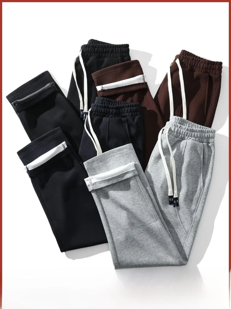 

Удобные мужские свободные прямые спортивные штаны из смеси хлопка, осенние новые аккуратные модные молодежные длинные брюки