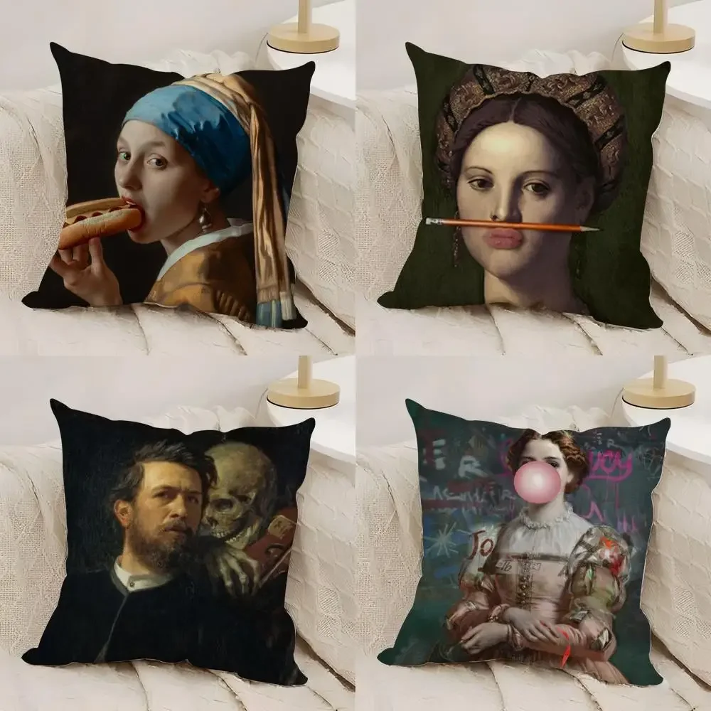 Classical European Fun Figures Cushion Cover Silky Short Plush Double-Sided Printed Pillow Case for Sofa All Seasons Home Decor