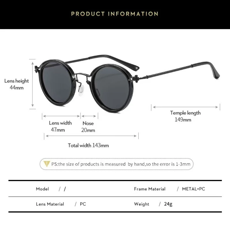 Men's Business Retro Metal Round Frame Sunglasses Outdoor UV Resistant Walk The Show Street Photography Decorative UV400 Glasses