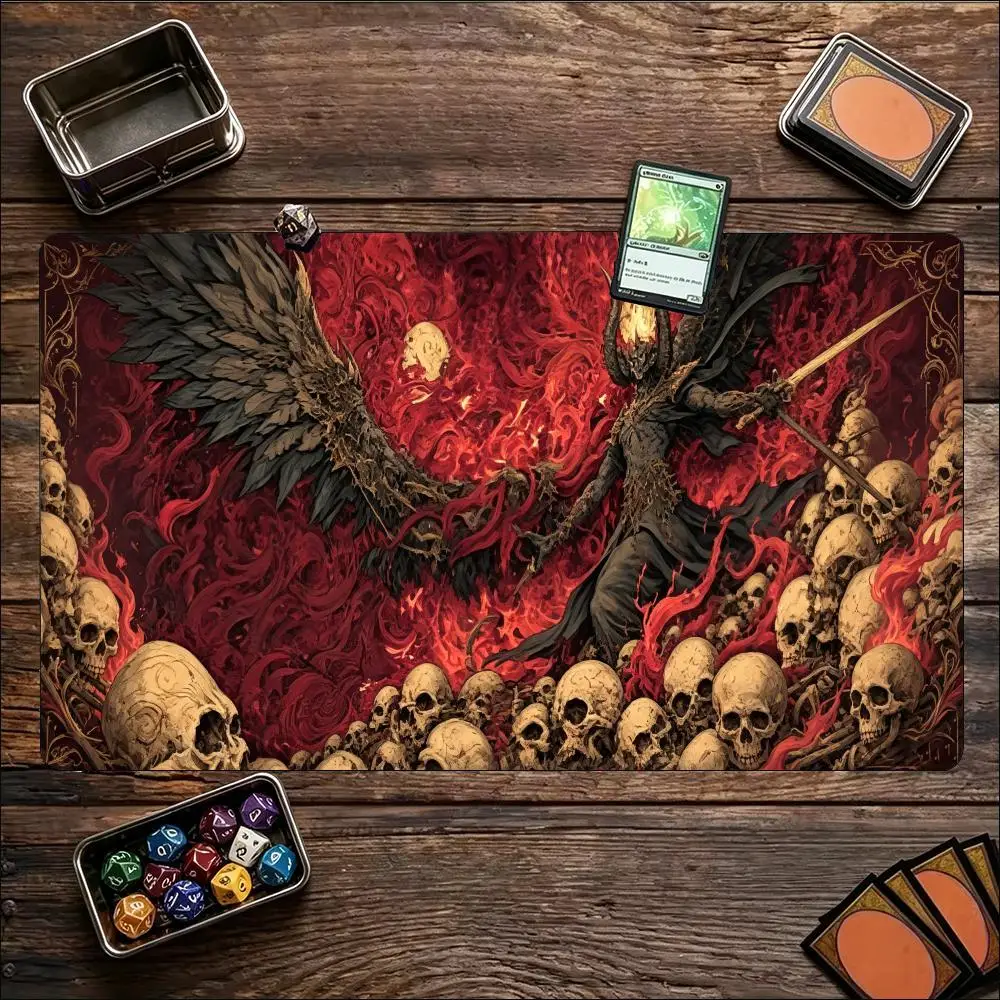Gothic Hell Demon Skull Art Non‑Slip Rubber Game Playmat Smooth Table Mat For Tabletop Card Game Desktop Gaming Daily Use