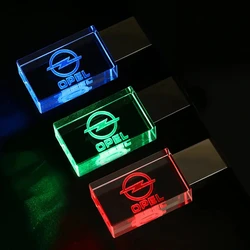 Clé USB 2.0 en cristal de voiture avec lumière colorée, stylo de gravure personnalisé, clé USB, cadeau, 64 Go, 128 Go