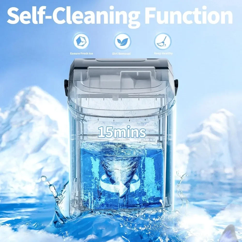 Desktop Ice Maker com Soft Chew Ice, Equipado com Ice Scoop, Self-Cleaning, One Click Operation, 34 lbs, 24 horas