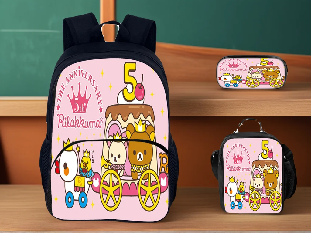 

HOT Student Rilakkuma Multifunction Rucksack+Insulated Lunch Tote+Pencil Case 3 in 1 Backpack Set for Children