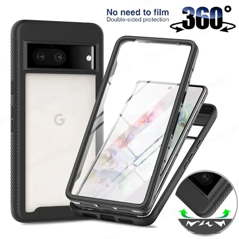 360 Double-sided Protection Transparent Case For Google Pixel 7 Pro Pixel 7A Pixel 6A Candy Color TPU Bumper Clear Cover