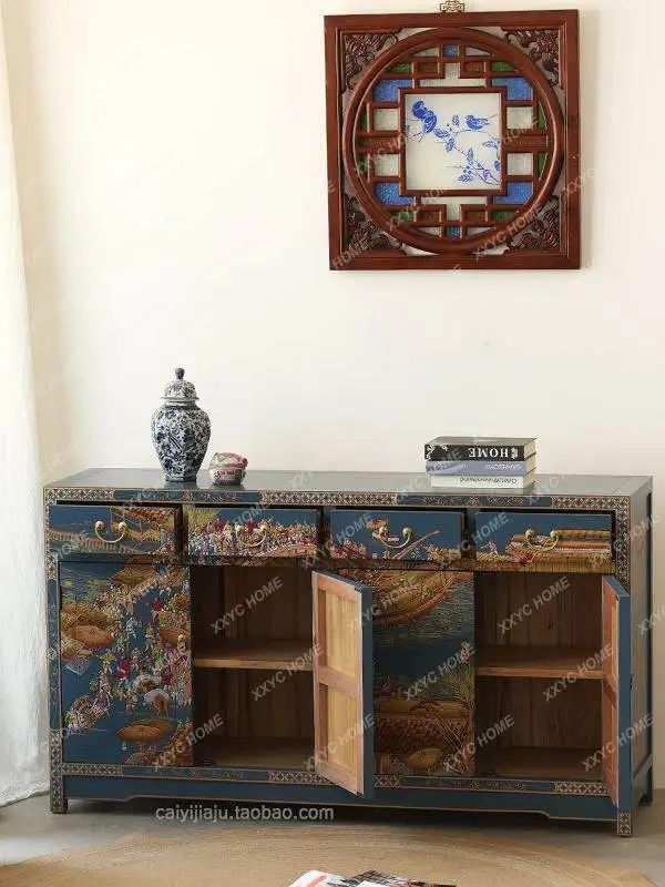 painted four doors and four draws porch shoe cabinet foyer decorative locker three-dimensional paint stacking craft cabinet