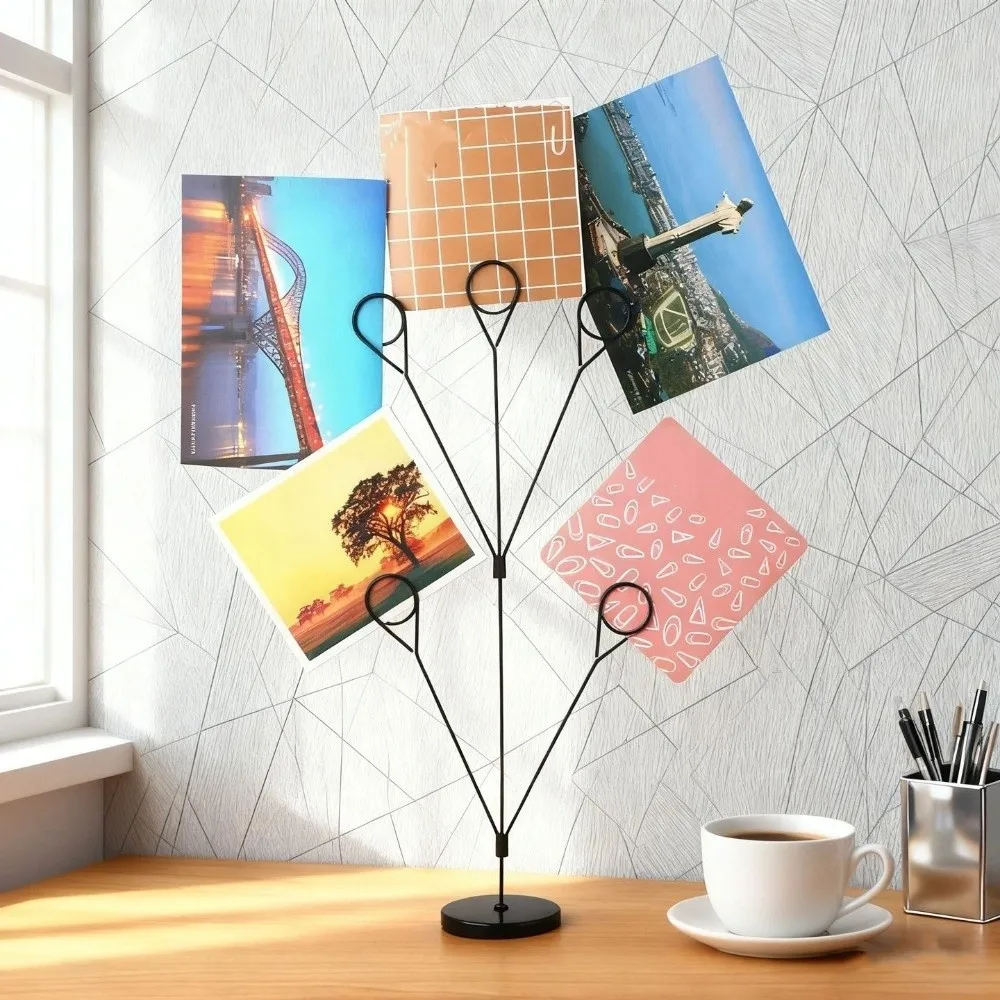 Stylish 5-Branch Photo Holder Metal Round Base Metal Seat Clamp Vertical Romantic Card Holder Valentine Day