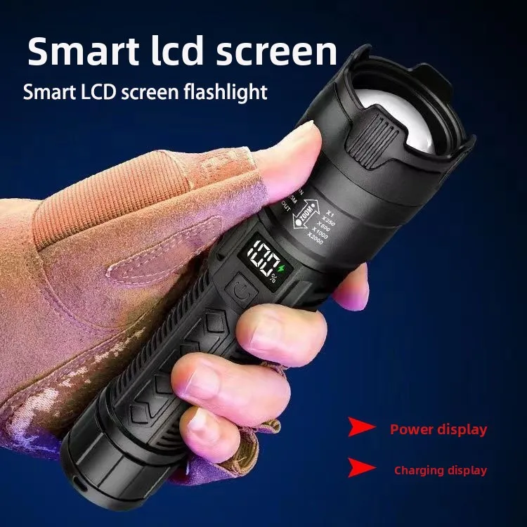 Digital Electric Display Flashlight, Strong Light, Multi-functional Outdoor Searchlight, Charging, Long Battery Life, Zoom