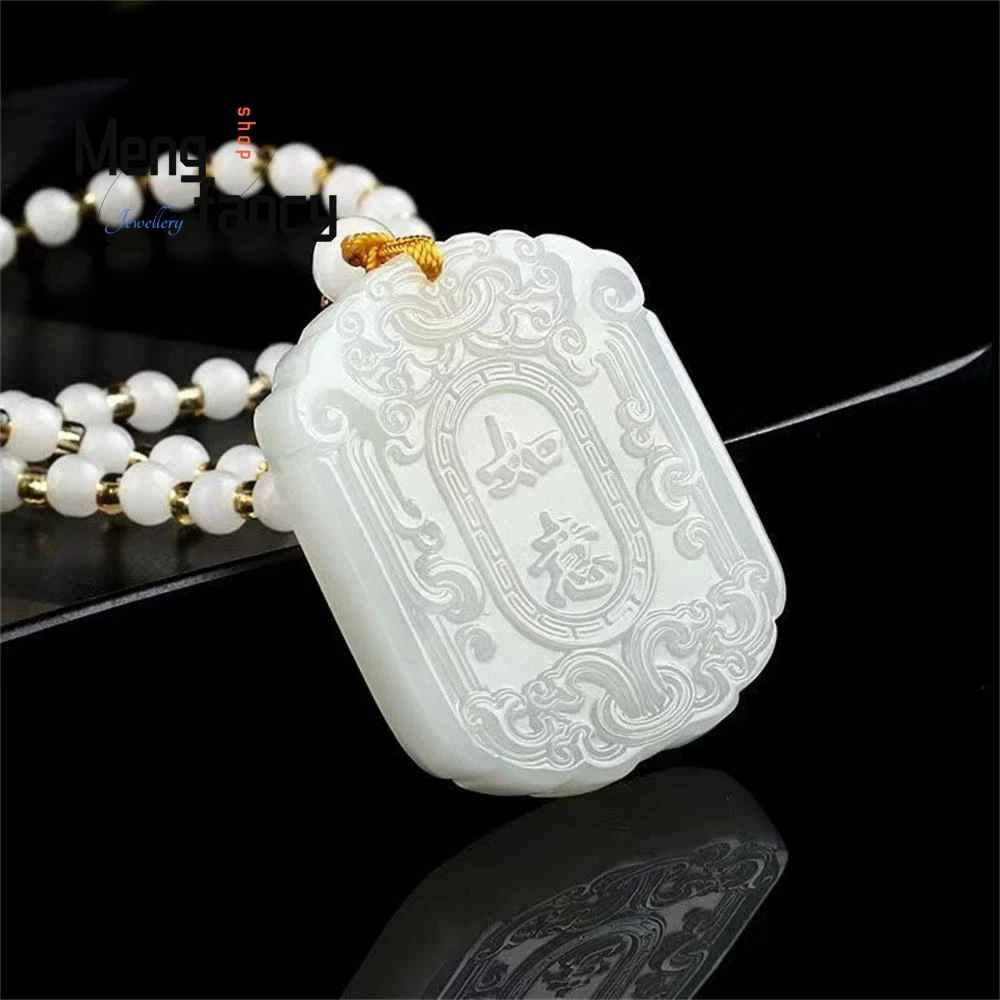 

Natural Hetian Jasper Ancient Style Jade Ruyi Plaque Auspicious Pendant National Style Mascots High-grade Couple Fashion Jewelry