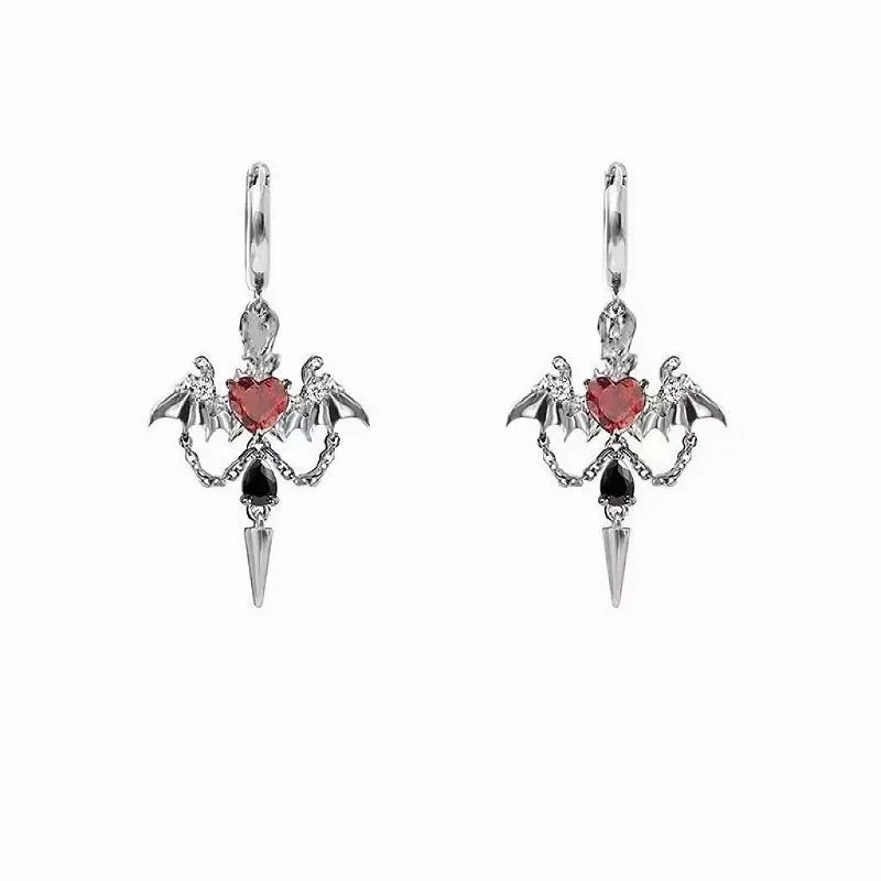 Sweet Cool Metal Crystal Cross Piercing Earrings Jewelry Accessories Heart Wings Drop Earrings for Women Men