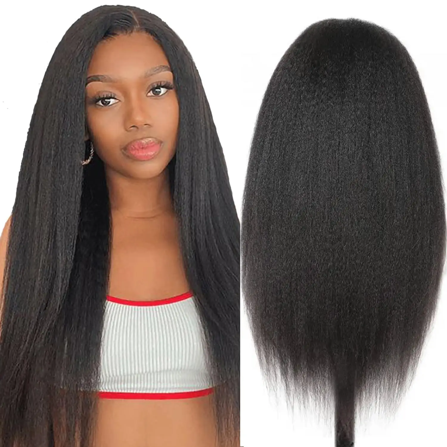 

28Inch Kinky Straight Human Hair Wig 200% Density 13x4 HD Transparent Lace Front Wigs Human Hair Pre Plucked Baby Hair Around
