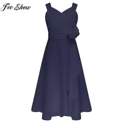 Teens Girls Elegant Party Dress Prom Evening Birthday Wedding Bridesmaid Gown Sleeveless Ruched Bodice Chiffon Princess Dresses