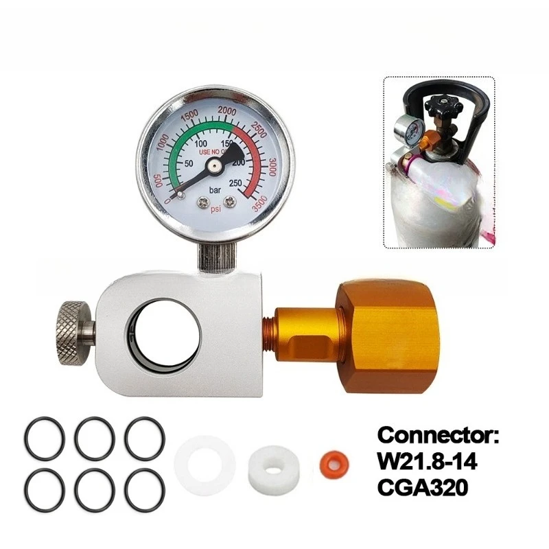 Gas Refill Valve Adapter With Pressure Gauge, Compatible With DUO Terra Art Soda‑making Cylinder