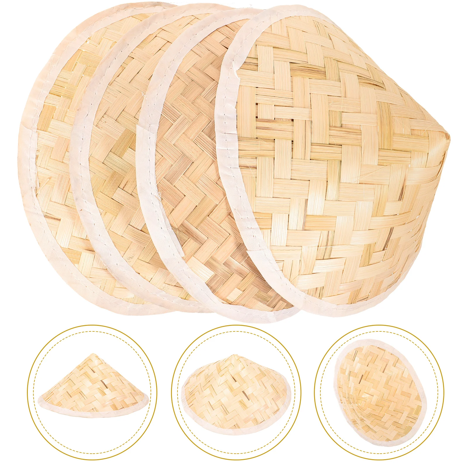 

4 Pcs Caps Bamboo Hat UV Protection Chandelier Conical Beige Weaving Sun Block Pointed Toddler