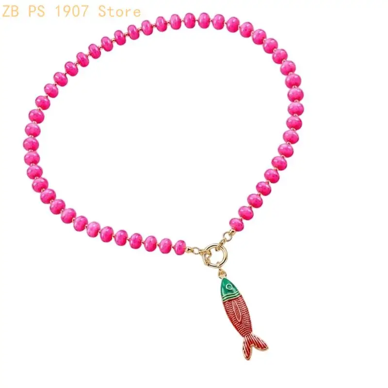 Fish-Shaped Pendant Necklace with Single Natural Stone Bead Strand and Front Toggle Detail for Everyday Outfits 55KA