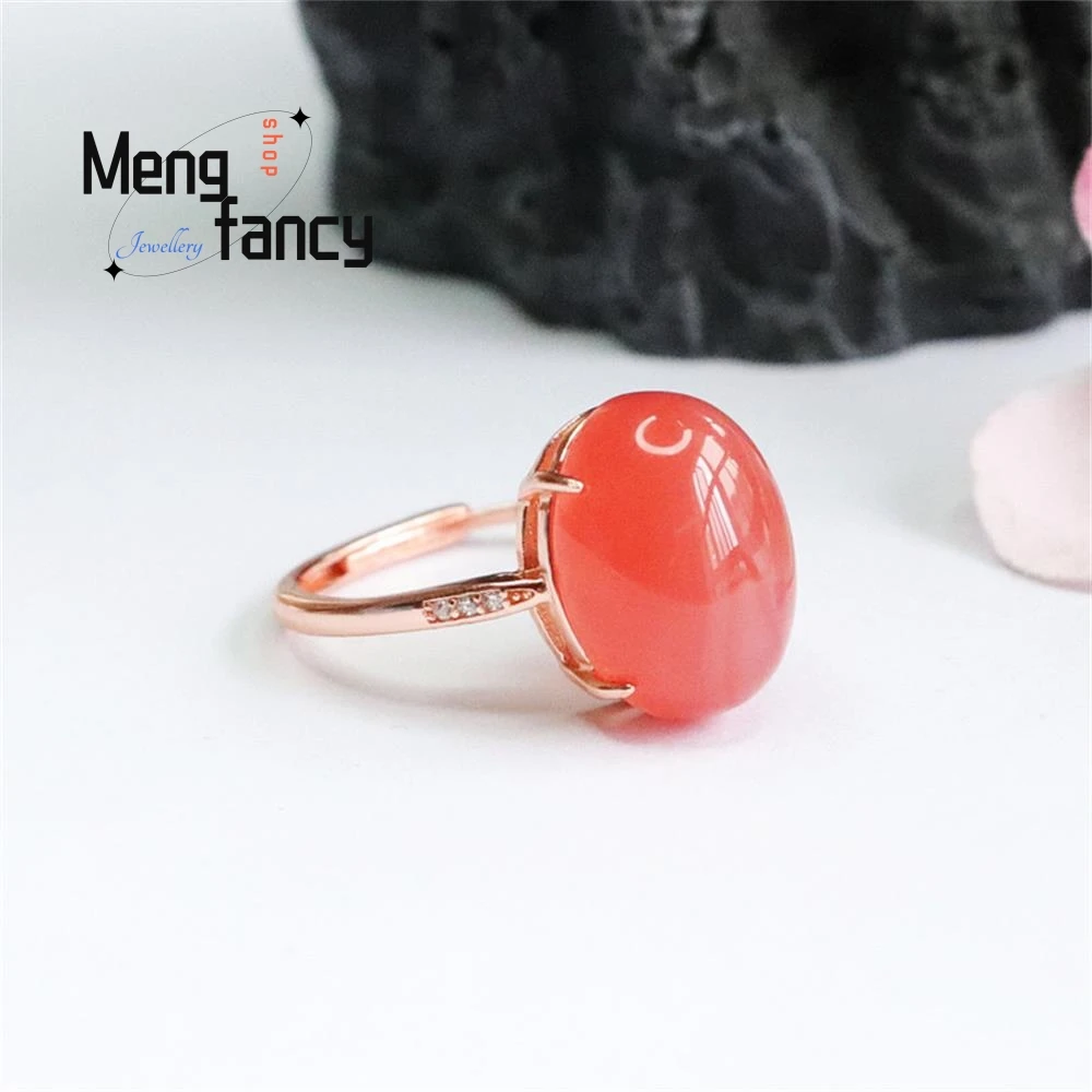 S925 Silver With Natural Salt Source Agate Pigeon Egg Ring Simple Elegant High-grade Luxury Quality Jewelry Couple Holiday Gifts