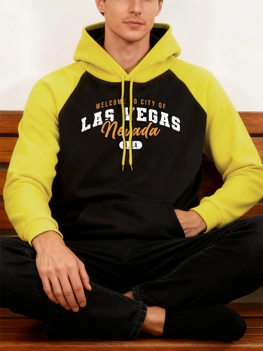 مرحبا بكم في لاس فيغاس نيفادا يطبع رجل هوديس الشتاء الصوف الربط البلوز جيب فضفاض هودي الشارع راجلان الملابس الرجالية #1